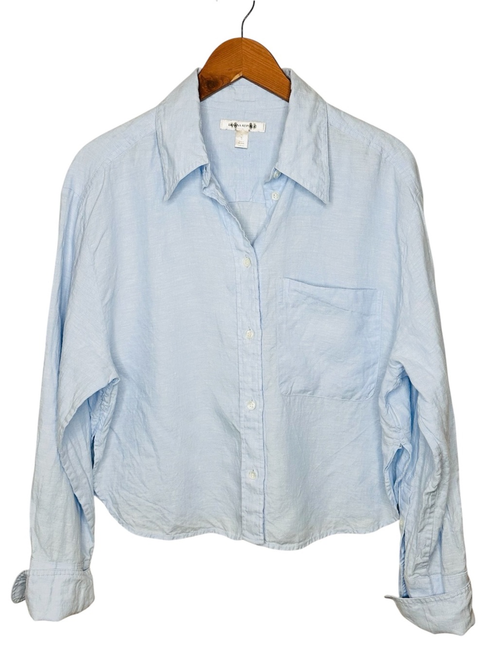 Banana Republic Linen Long Sleeve Skimmer Shirt Size Small Tall Pastel Blue